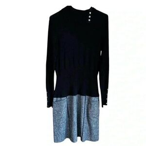 White House Black Market Black Knit Top with Gray Contrast Skirt Dress